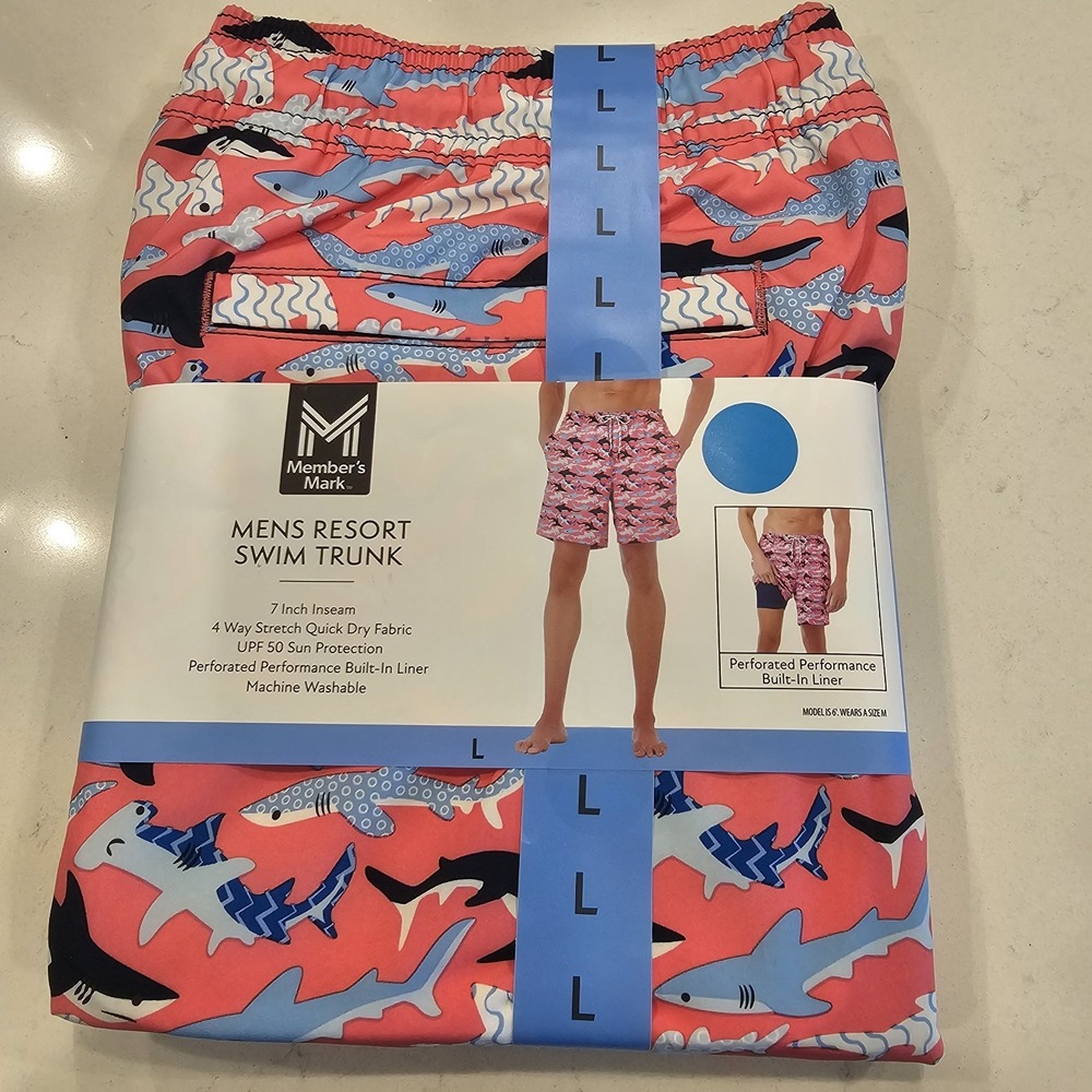 Mens Shark 4 Way Stretch Swim Trunk Size Large Members Mark